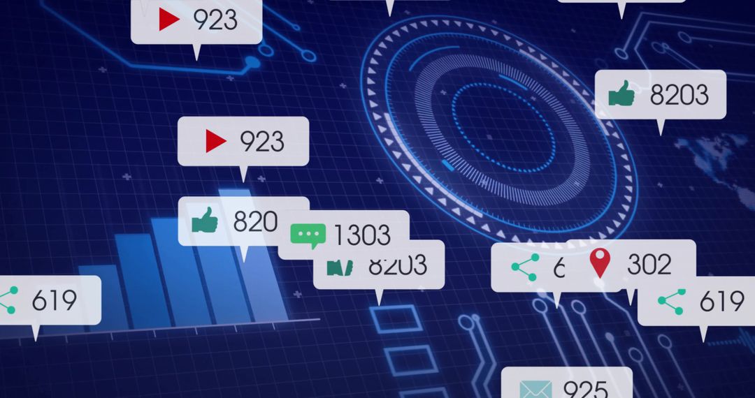 Digital Data Dashboard Interface with HUD and Notifications