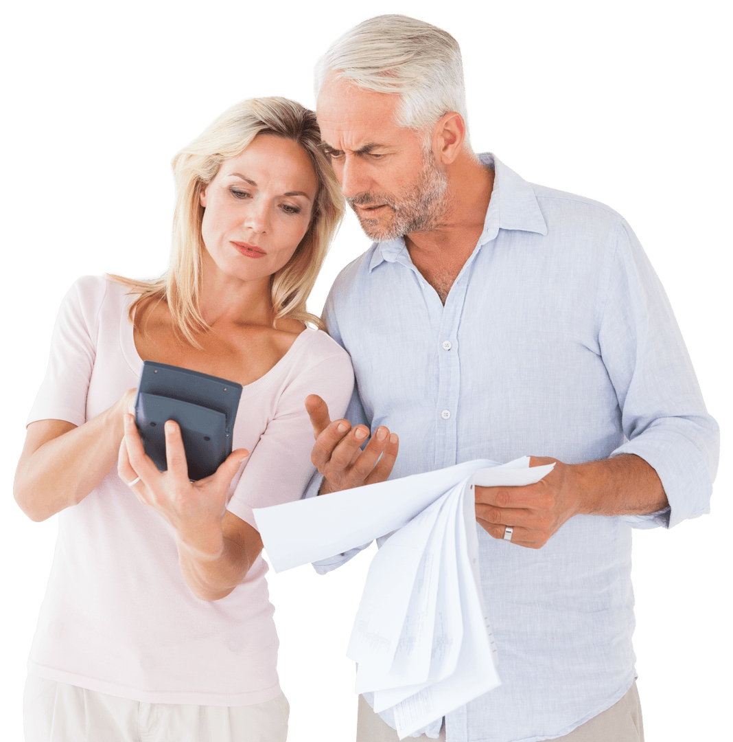 Thoughtful Couple Discussing Finances Transparent Background