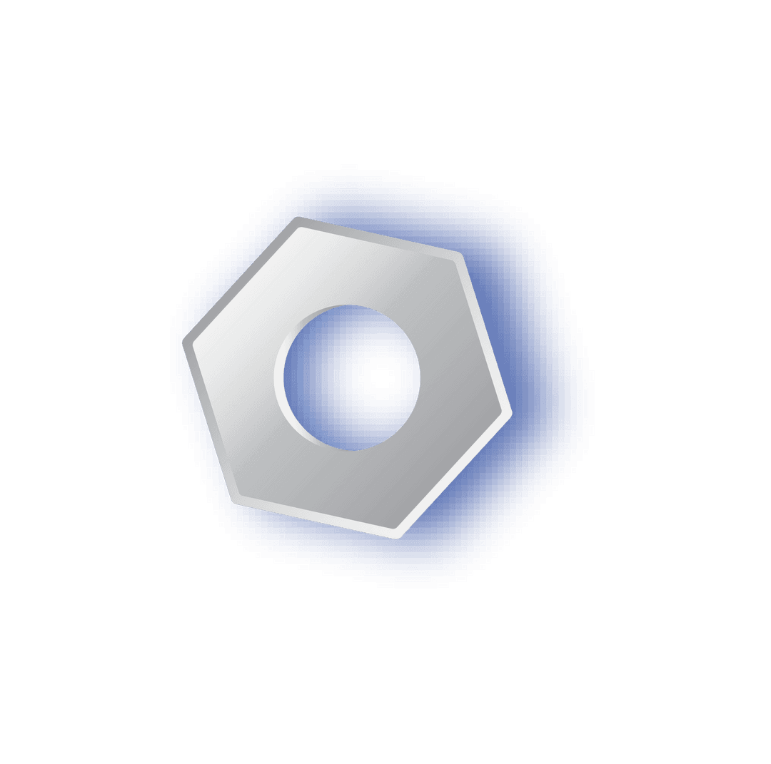 Steel Hex Nut Floating in Blue Halo, Transparent Background