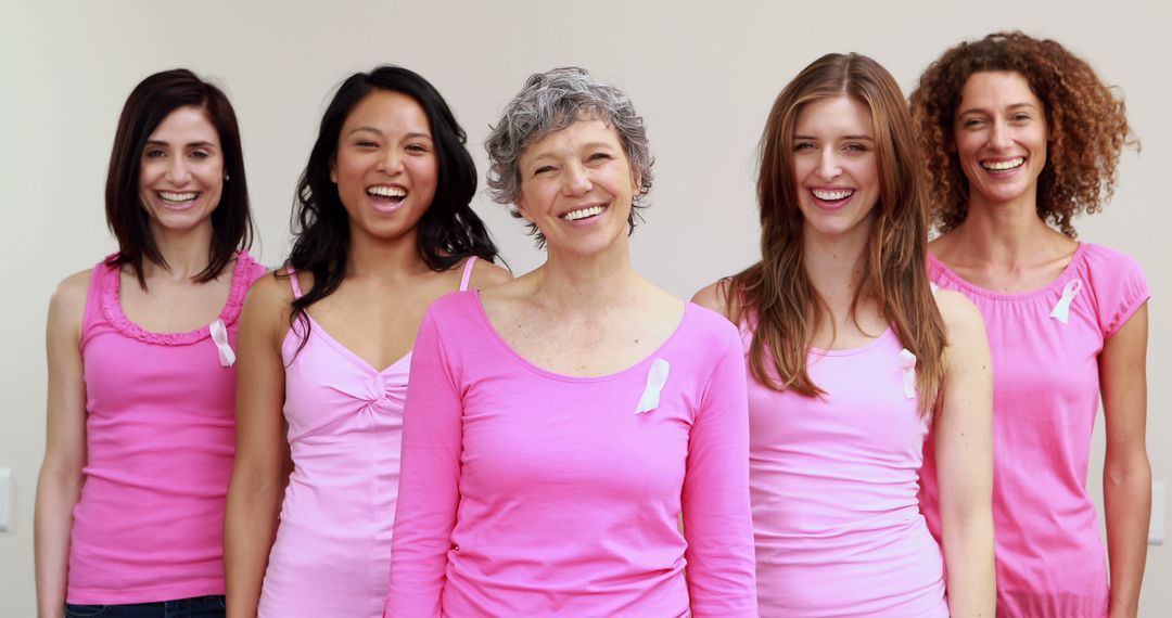 Group of Women Smiling for Breast Cancer Awareness in Pink Outfits - Free Images, Stock Photos and Pictures on Pikwizard.com