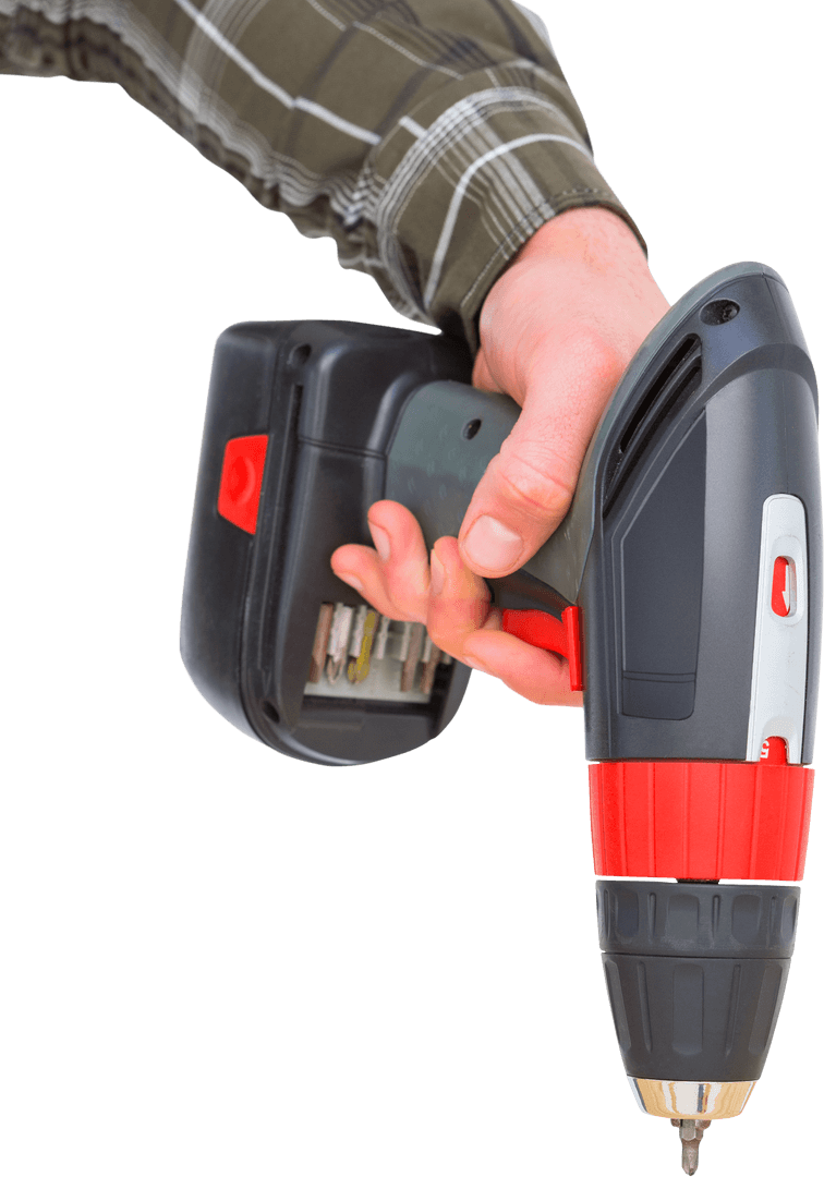 Hand Holding Cordless Drill with Transparent Background