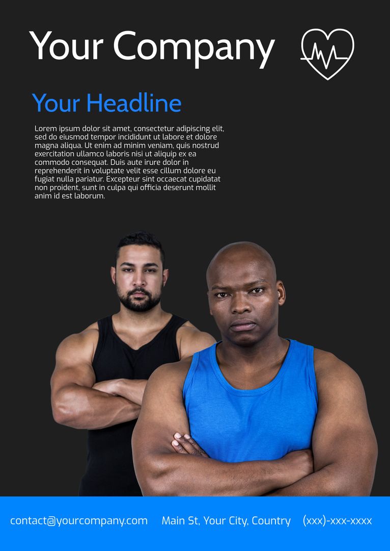 Determined Men Posing for Fitness Promotion on Dark Background