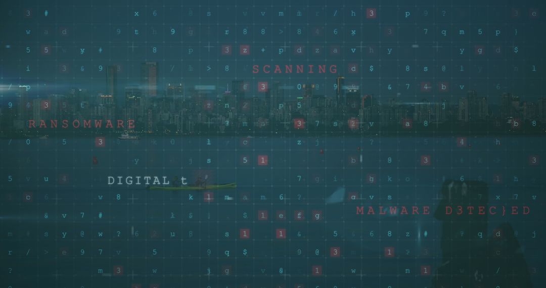 Digital Data Stream Overlay on Metropolitan Cityscape