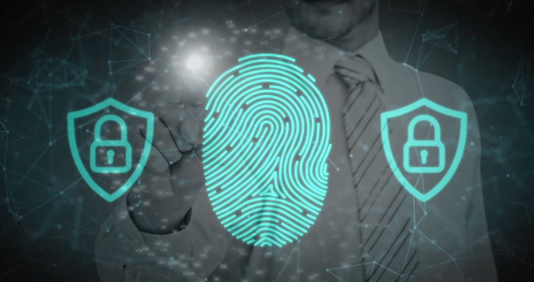 Businessman Using Biometric Fingerprint Scan for Cyber Security