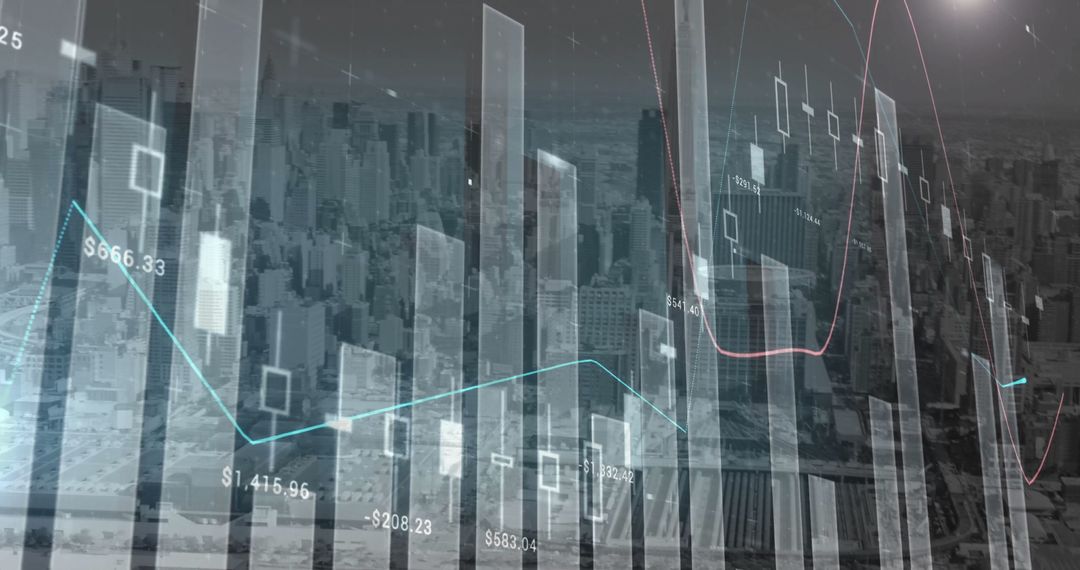 Futuristic Data Visualization Overlaying Cityscape