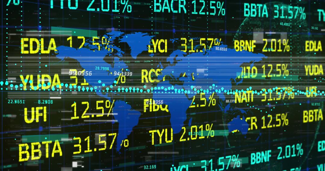 Stock Market Data Over World Map With Digital Interface Graphics