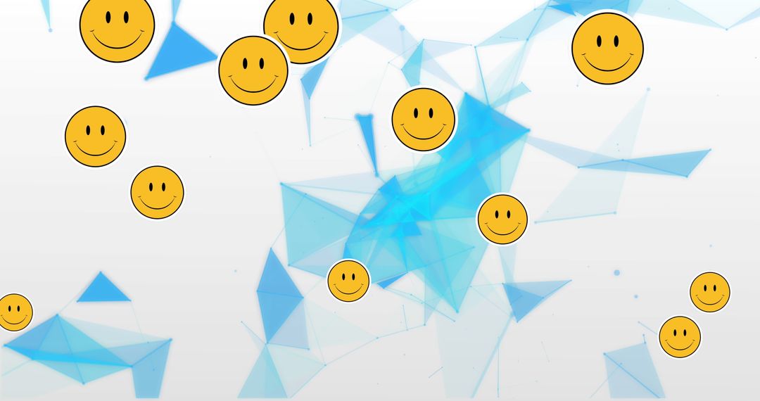 Cheerful Emojis with Blue Geometric Shapes on White Background