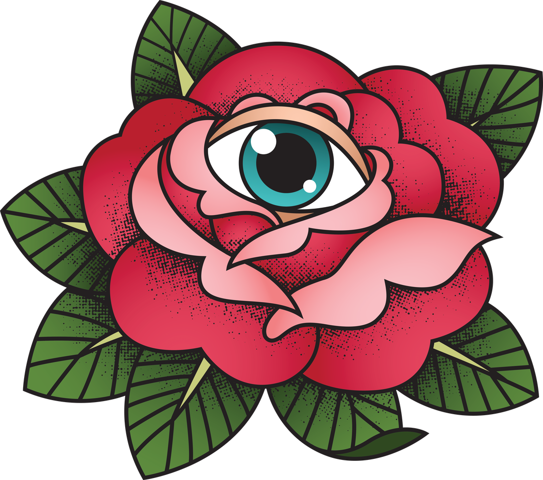 Transparent Digital Pink Rose With Eye and Leaves Illustration - Download Free Stock Images Pikwizard.com