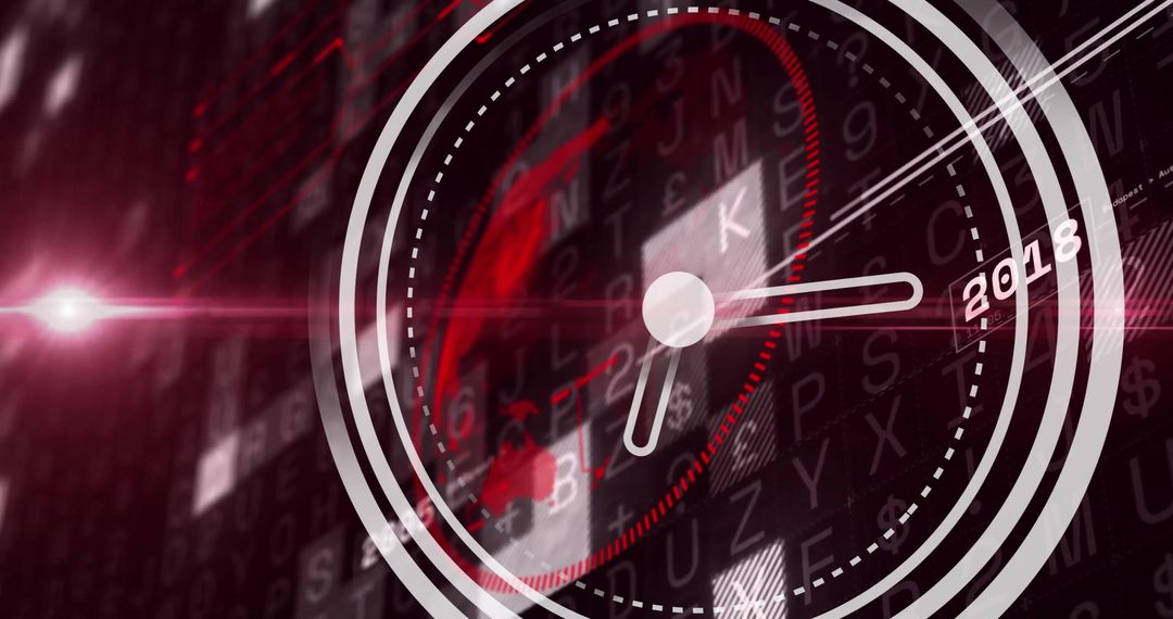 Digital Clock Overlay on Global Data Technology Background