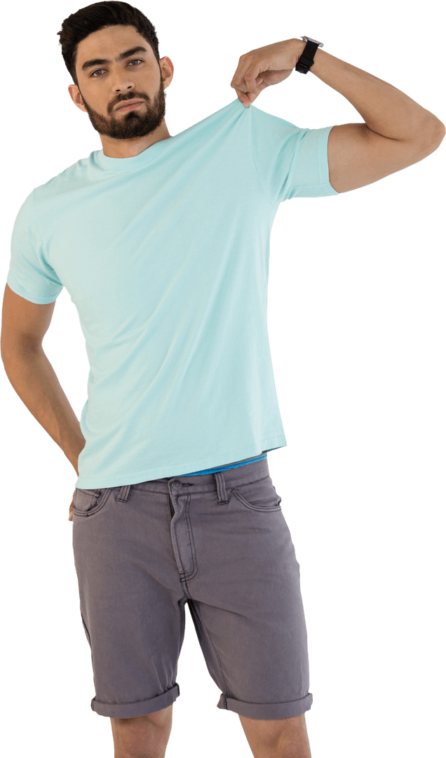 Young Man Posing with Confident Expression in Pastel Outfit Transparent Background