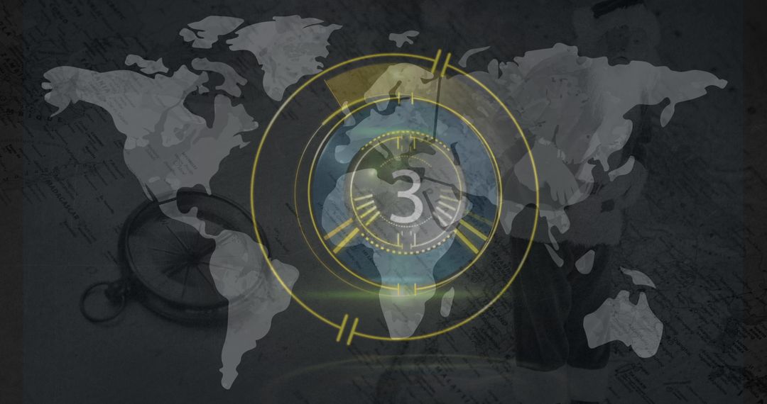 World Map Countdown Overlay with 3 Seconds Remaining