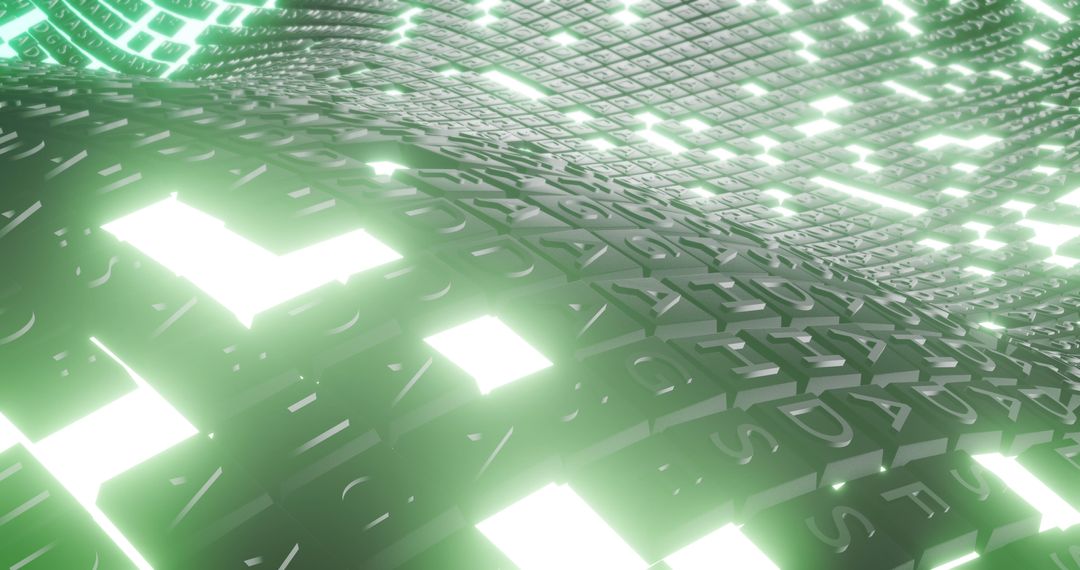 Futuristic Digital Tile Wall with Glowing Elements