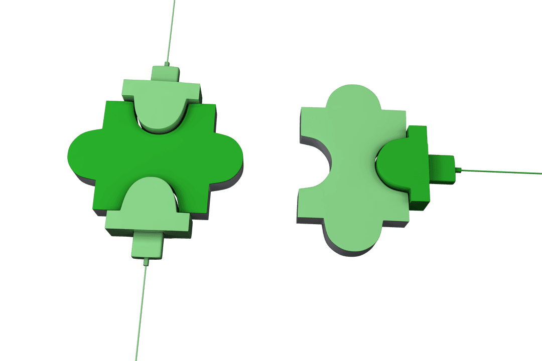 Green Puzzle Pieces Disconnecting on Transparent Background
