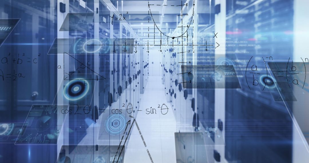 Holographic Technology in Modern Data Center with Glowing Server Racks