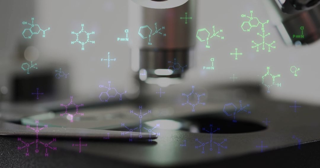 Chemical Formula and Microscopy in High-Tech Laboratory