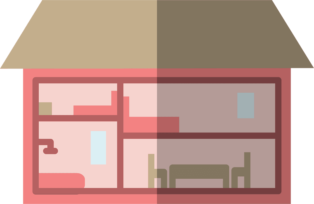 Cross Section of House with Transparent Rooms Design