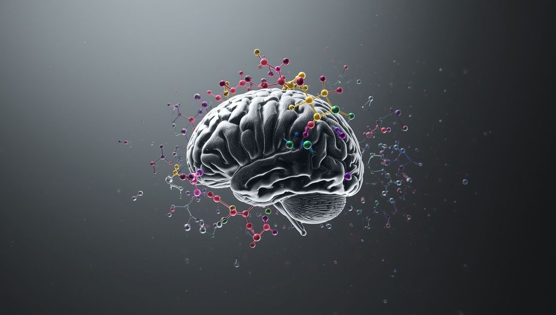 3D Brain Model with Colorful Molecular Structures and Neural Networks