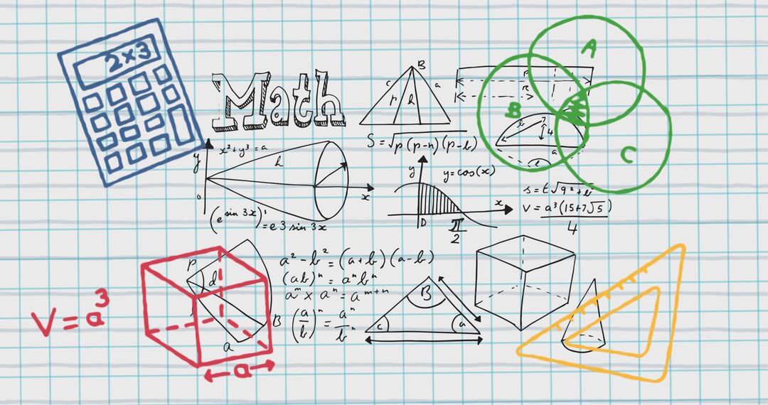 Colorful Mathematical Diagrams and Equations on Grid Paper