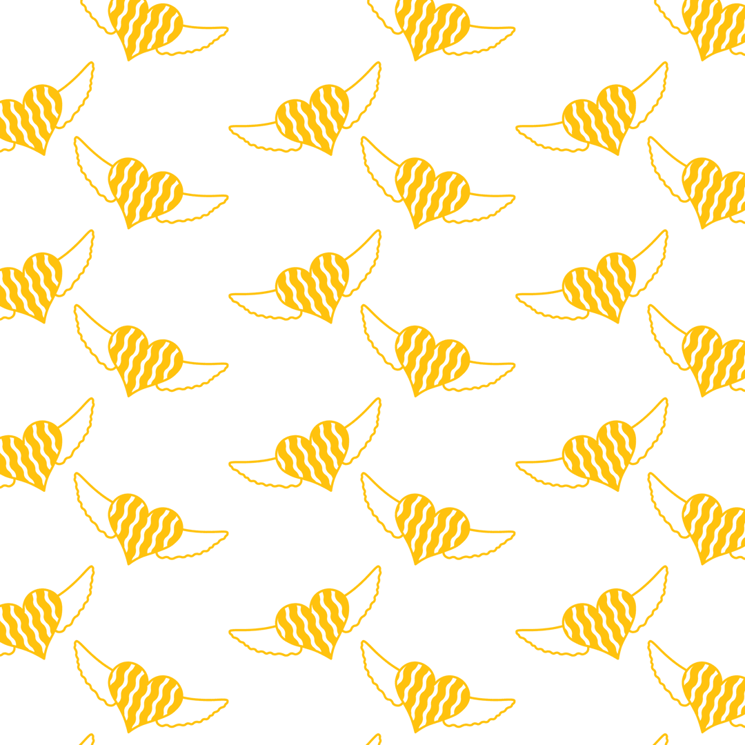 Seamless Pattern of Yellow Hearts with Wings on Transparent Background