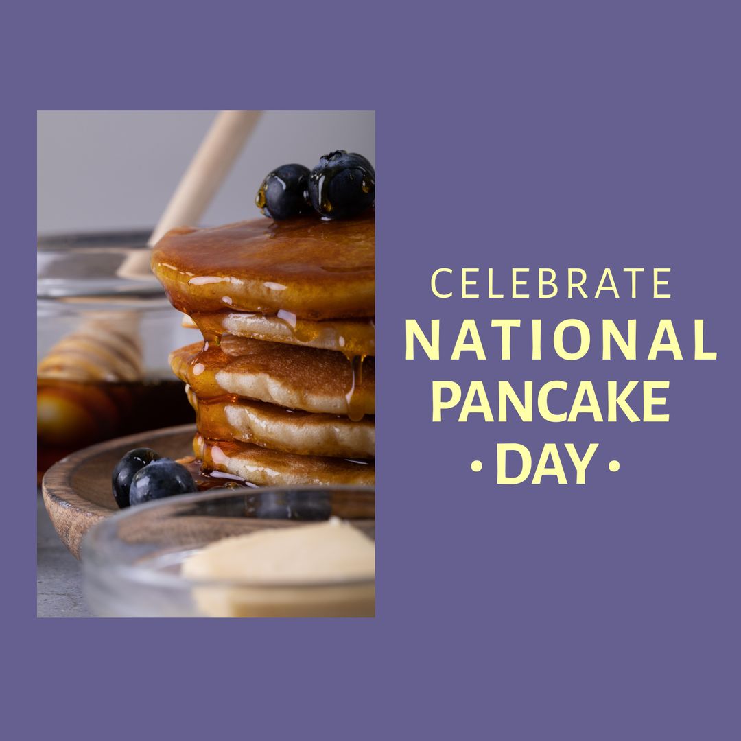 Celebrate National Pancake Day with Stack of Pancakes and Berries - Download Free Stock Templates Pikwizard.com