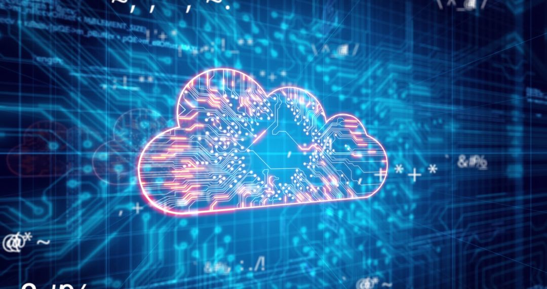 Digital Cloud and Circuit with Math Symbols