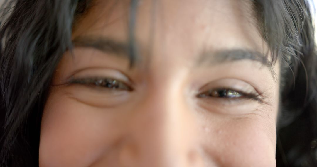 Extreme Close-Up of Smiling Person's Face with Expressive Eyes - Free Images, Stock Photos and Pictures on Pikwizard.com