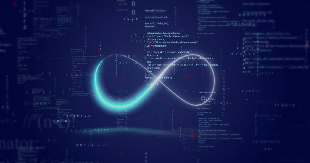 Glowing Infinity Symbol Amidst Complex Data Code