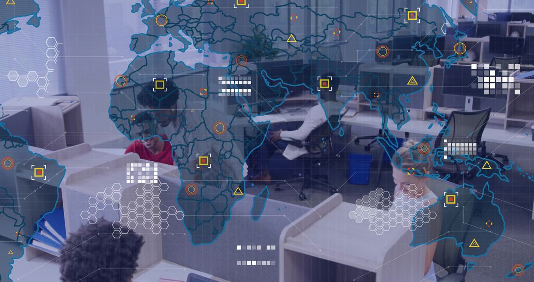 Team Collaboration with Global Data Visualization in Modern Office