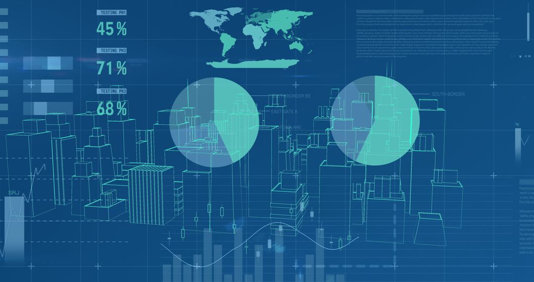 Futuristic Digital City with Moving Data Visualizations