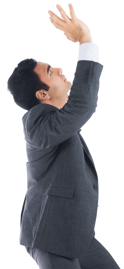 Confident Businessman Raising Hands Transparent Background