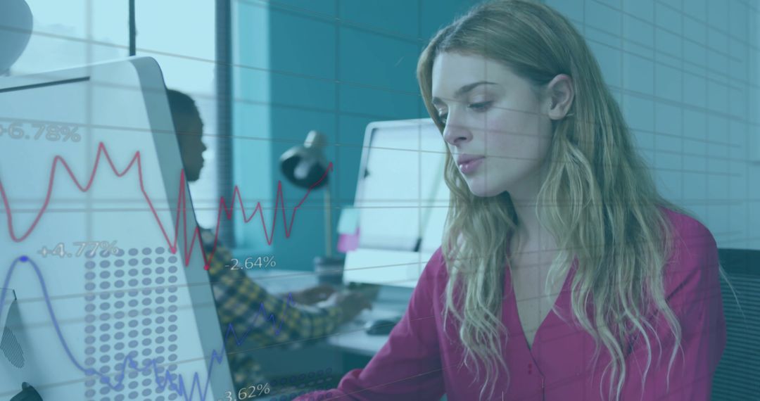 Corporate Woman Analyzing Data in Modern Office Environment