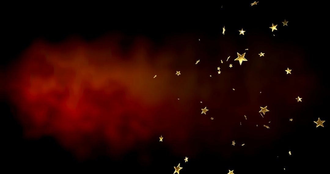 Golden Stars Floating Over Fiery Cloud on Black