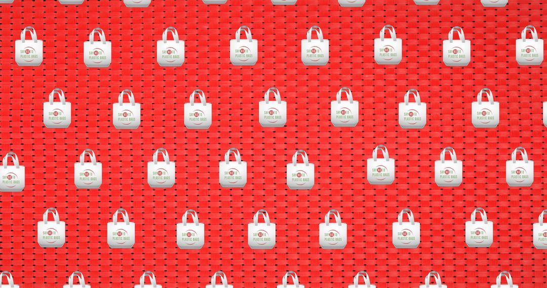 Patterned Red Background with No Plastic Bag Symbol