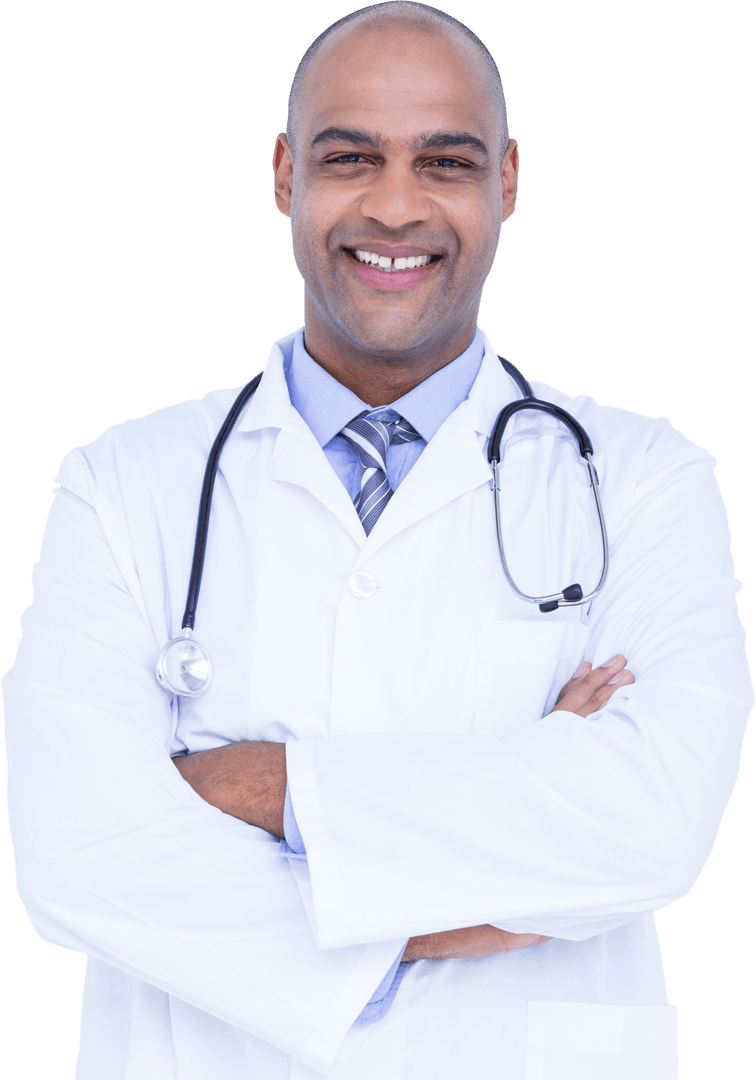 Transparent Background Confident Smiling Male Doctor Standing Arms Crossed
