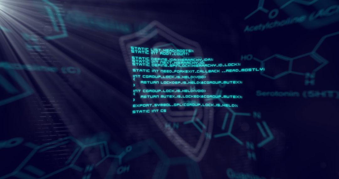 Cybersecurity Abstract with Code Overlay on Chemical Formulas