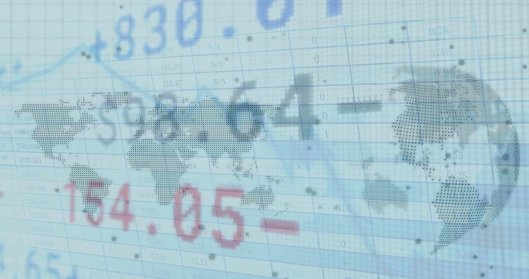 Digital Financial Data Overlaying Global Map Concept