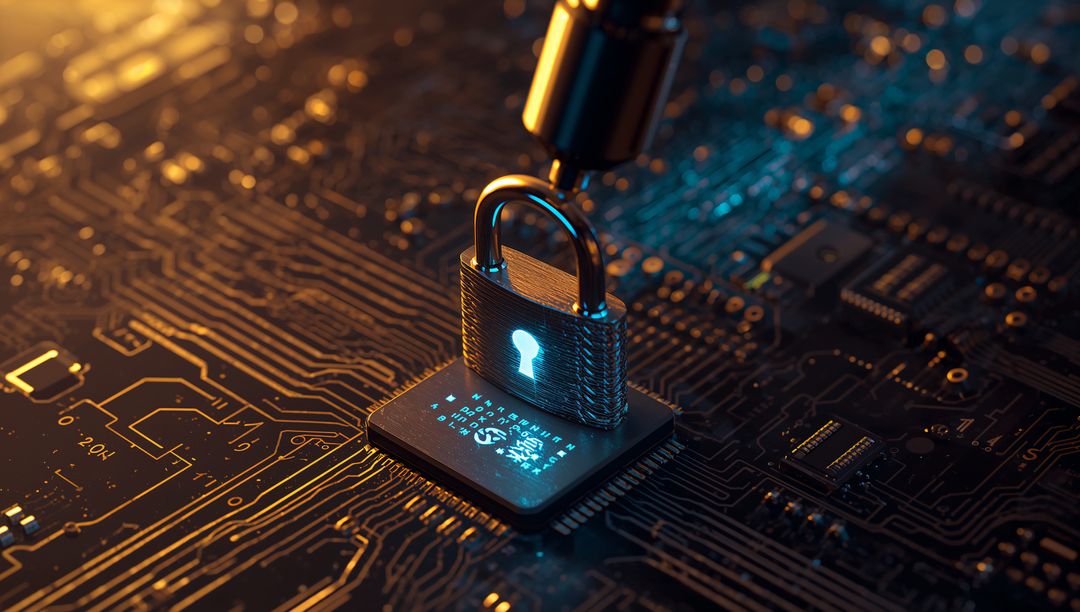 Secure Padlock on Processor Chip Highlighting Cybersecurity