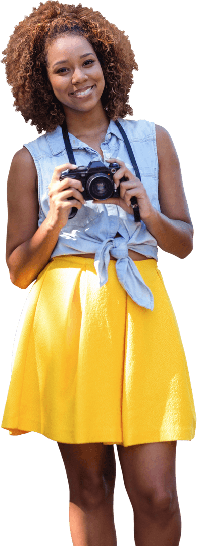 Transparent Young Woman Smiling While Holding Camera