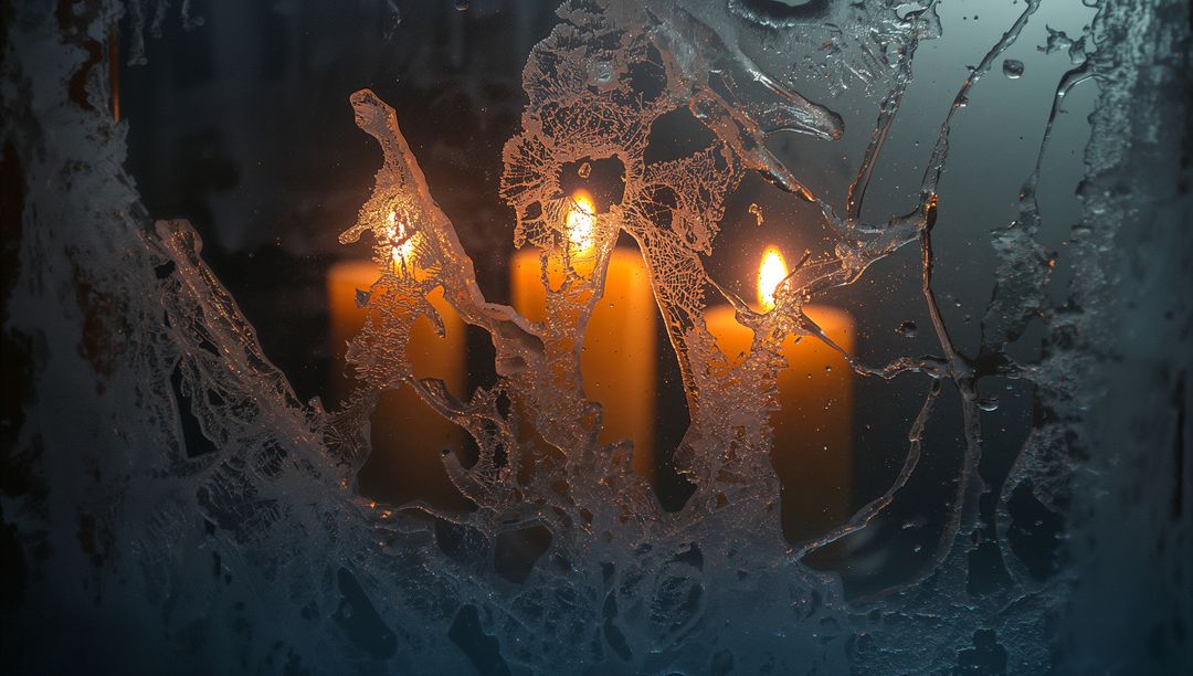Cozy Ambiance with Lit Candles Glowing through Frosted Glass