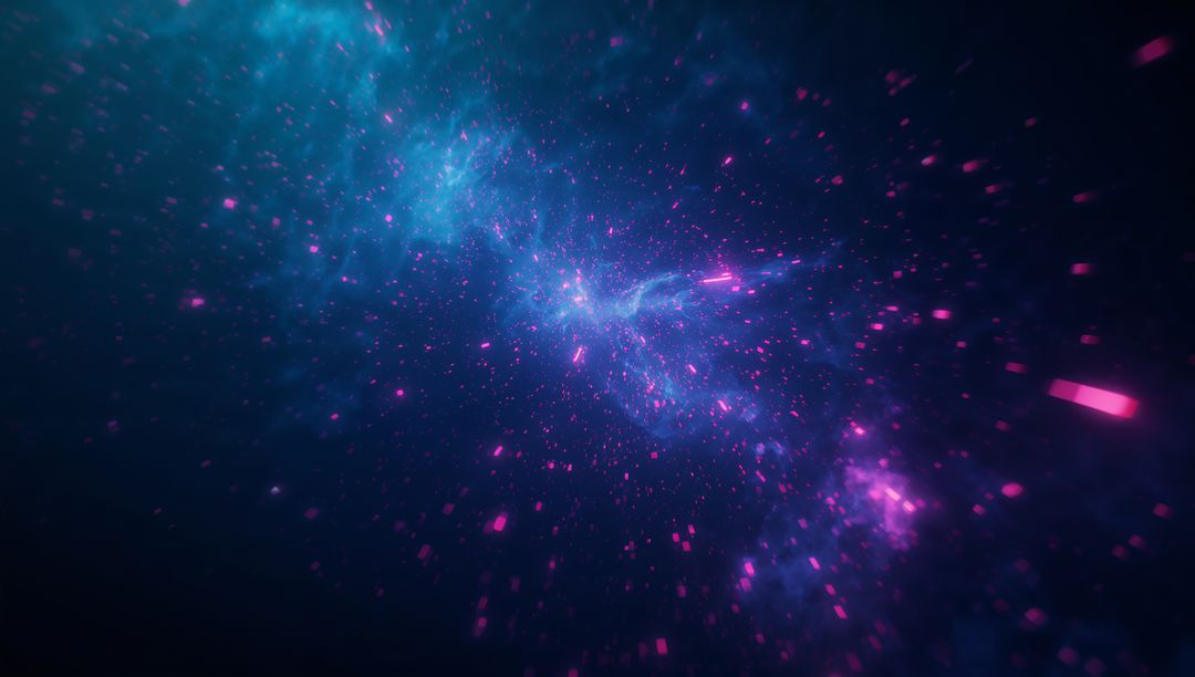 Swirling Neon Particles Through Cosmic Nebula in Futuristic Space