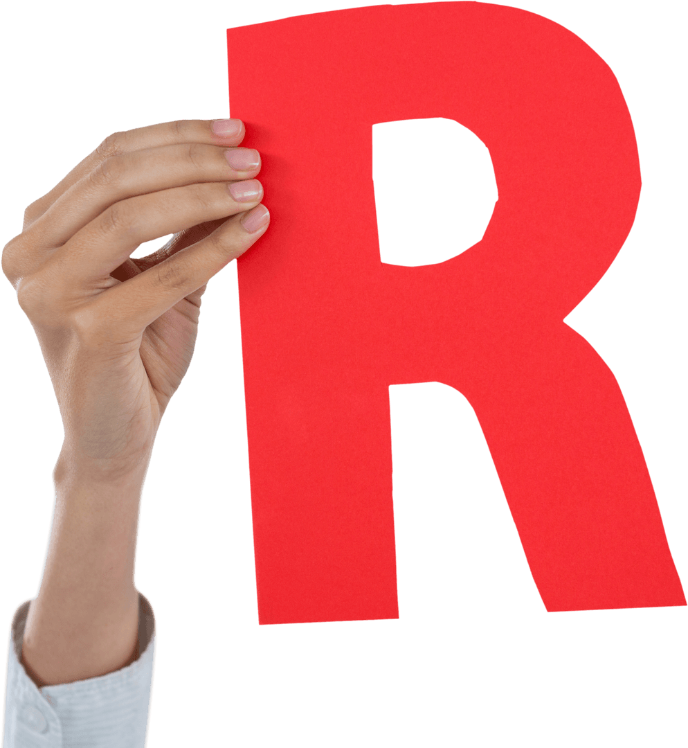 Transparent Hand Holding Red Alphabet Letter R Cutout