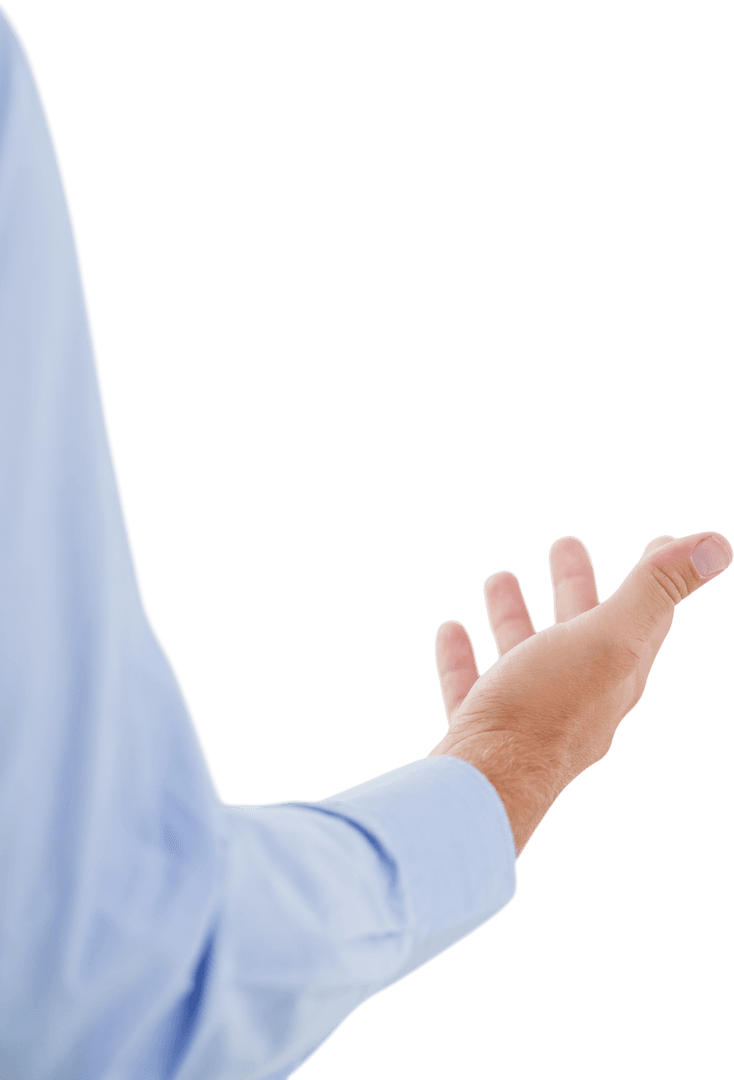 Caucasian Businessman with Open Hand Gesture on Transparent Background