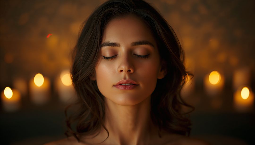 Serene Woman in Spa Enjoying Candlelit Relaxation
