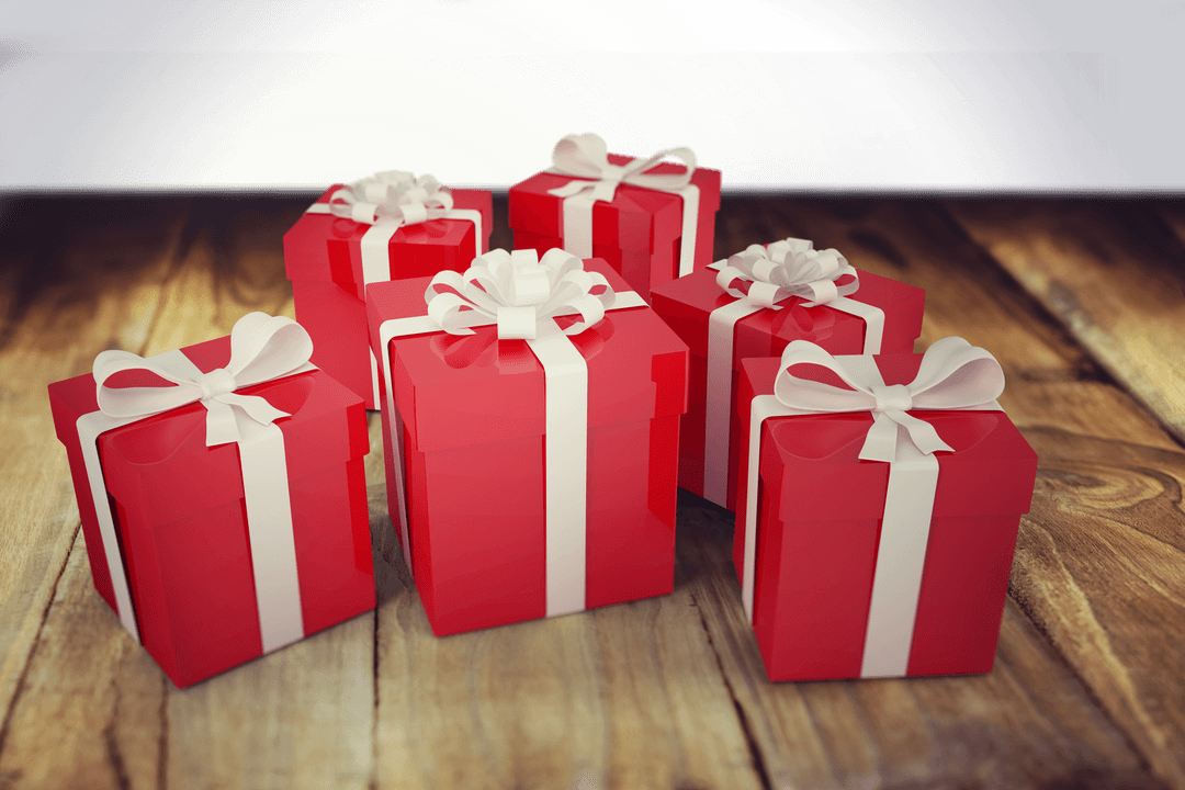 Red Gift Boxes with Ribbons on Transparent Background