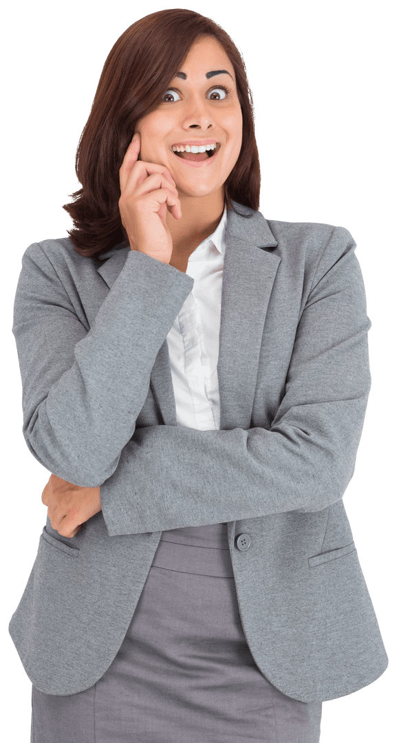 Transparent Enthusiastic Businesswoman With Expressive Smile Gesture