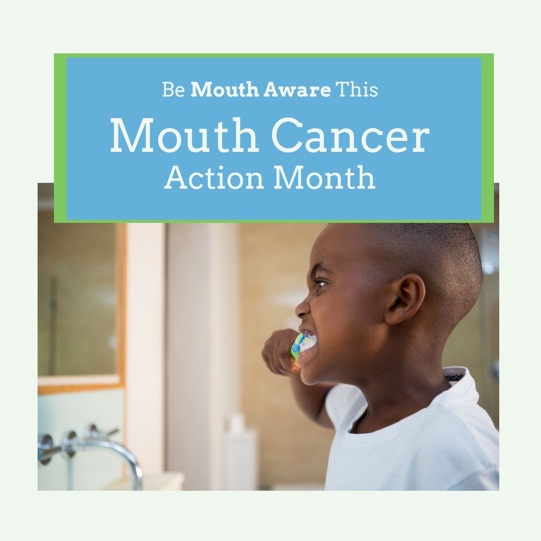 Young Boy Promoting Mouth Cancer Awareness While Brushing Teeth - Download Free Stock Templates Pikwizard.com