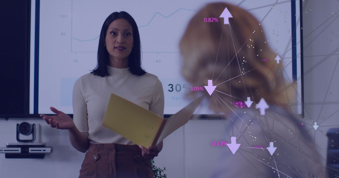 Businesswoman Discussing Global Networking with Team