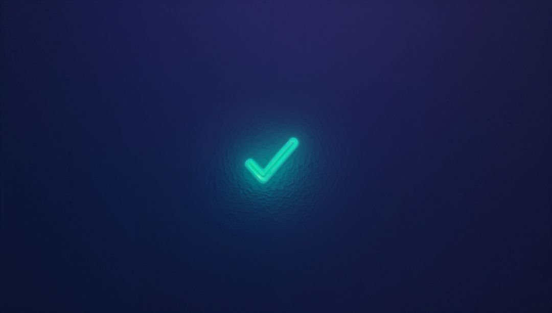 Glowing Neon Check Mark on Deep Blue Background