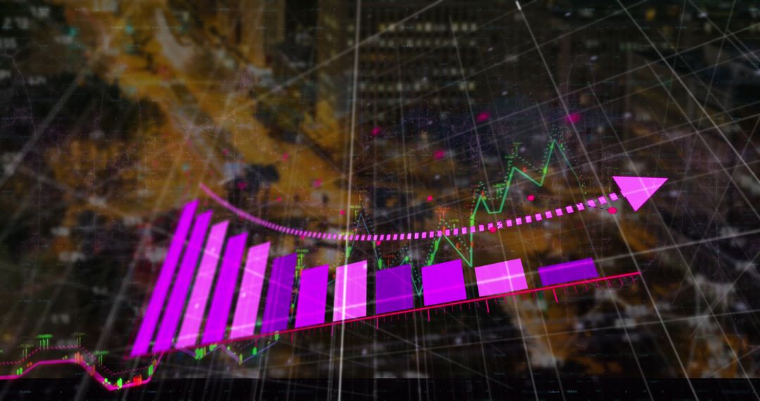Futuristic Graph Overlay with Cityscape and Digital Interface