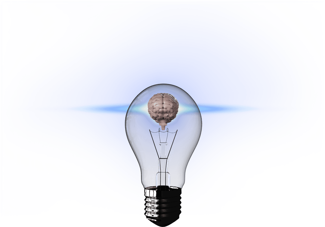 Creative Brain Inside Light Bulb on Transparent Background